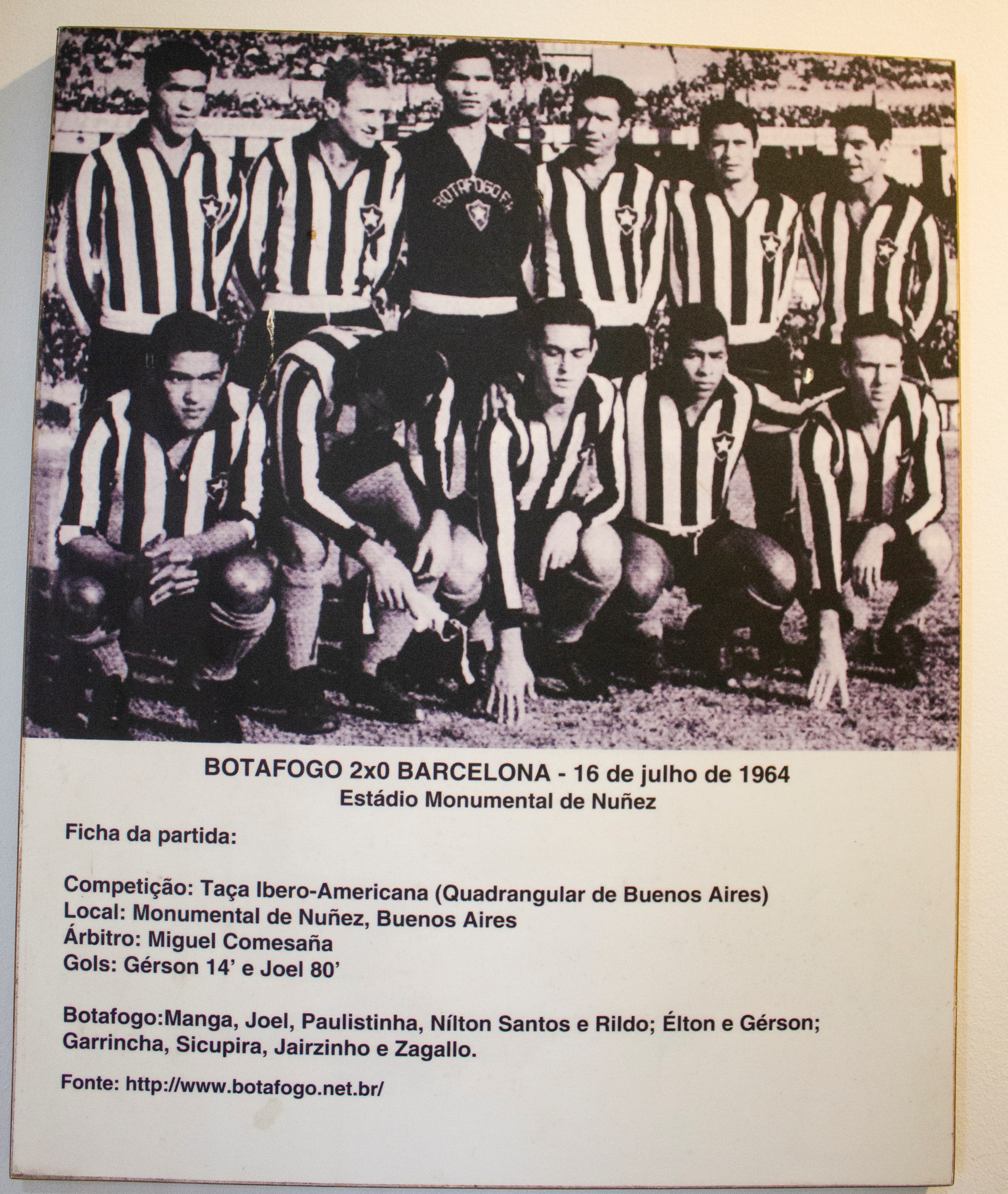 Sicupira - Tela de quando jogava no Botafogo de Futebol e Regatas, em 1964