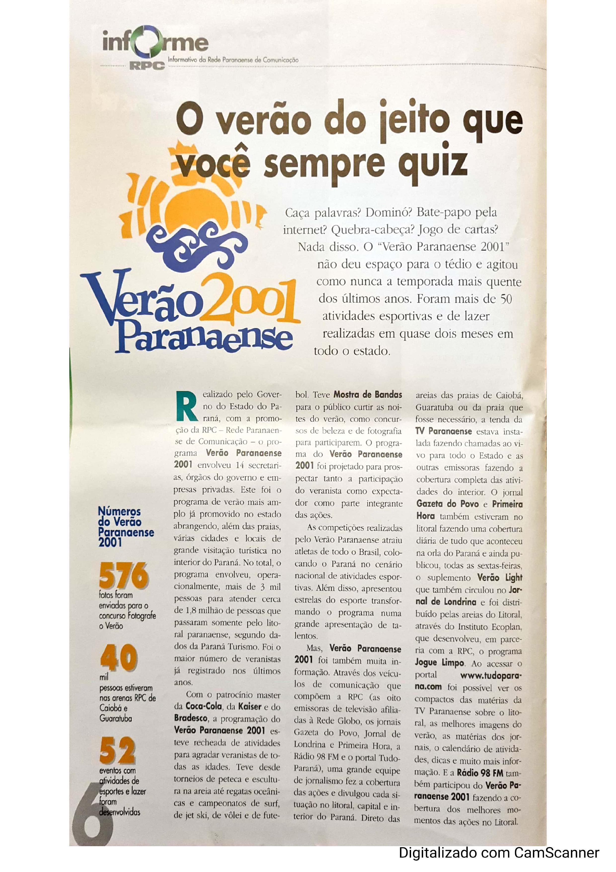 Reportagem divulgada no jornal, 2001.