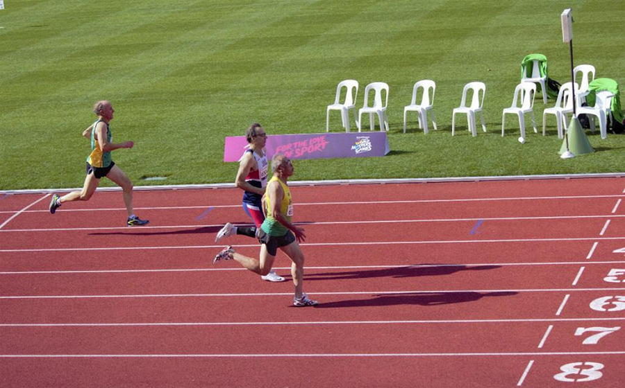 Chegada nos 200m rasos no World Masters Games na Nova Zelândia 2017