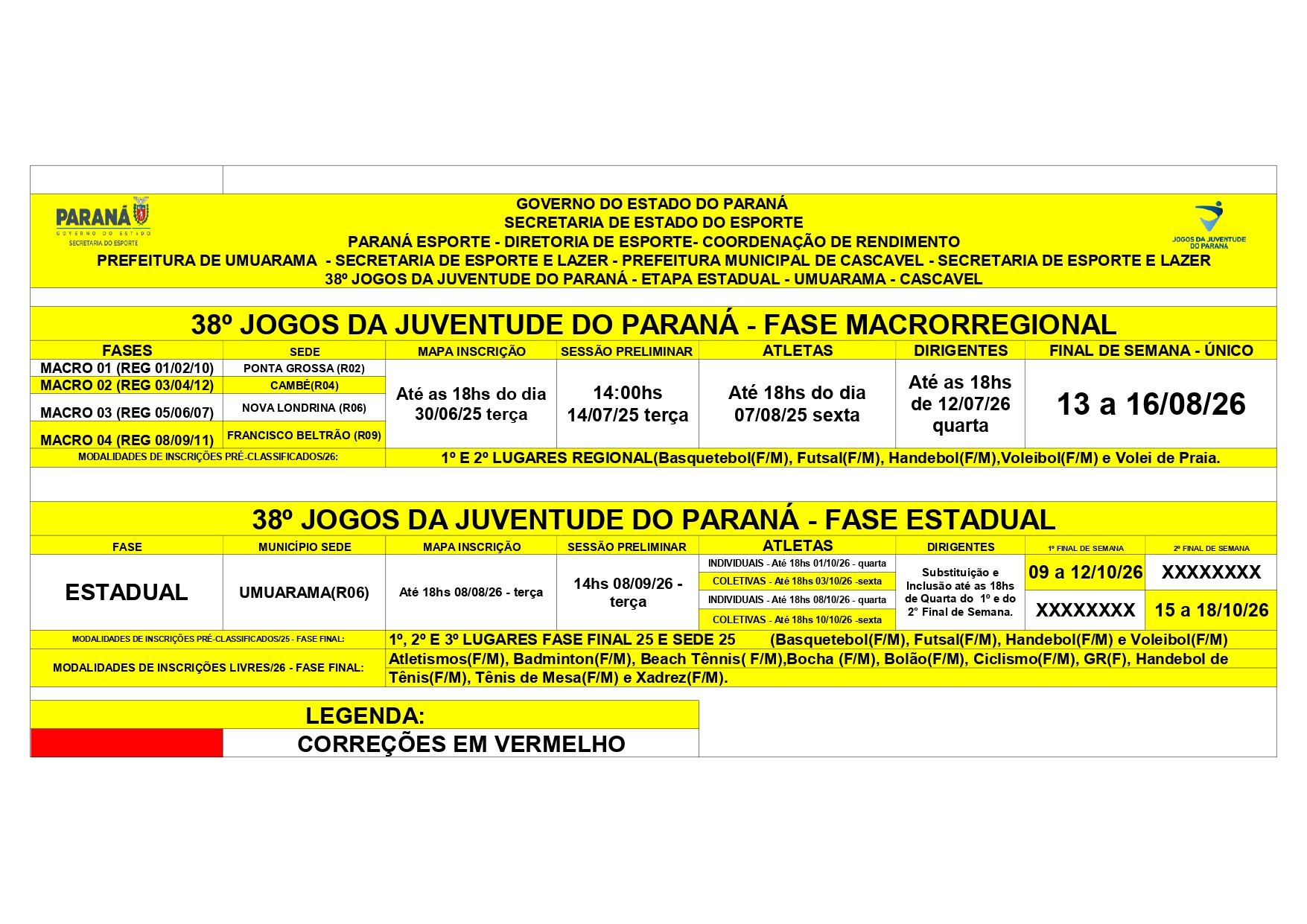 38º JOJUPS - CRONOGRAMA DE DATAS REGIONAL, MACRO E ESTADUAL