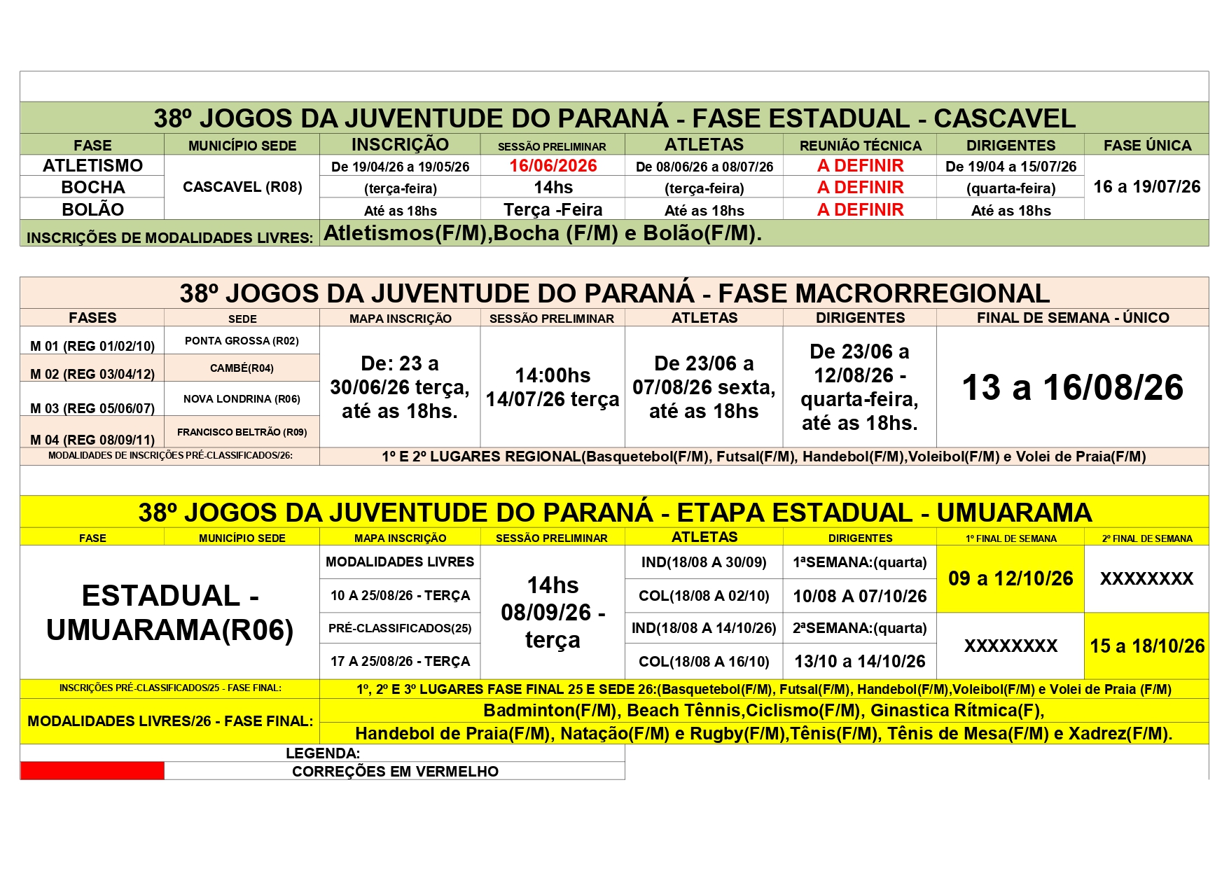 38º JOJUPS - CRONOGRAMA - REGIONAL, MACRO E FINAL