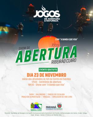 Banner com informações da abertura dia 23 de novembro em Ribeirão Claro
