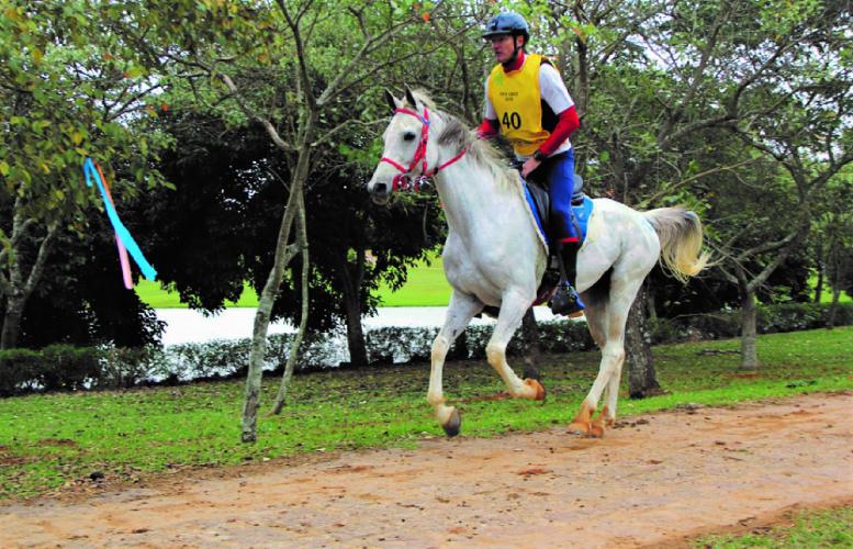 Atleta montado em seu cavalo cavalgando