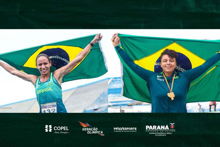 As atletas formadas pelo Projeto Londrina Atletismo, segurando a bandeira do Brasil.