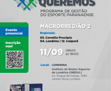 Macrorregião 2, capacitação dia 11/09 das 8h às 18h no Instituto de Ensino Superior de Londrina (INESUL). Regionais: 03. Cornélio Procópio, 04. Londrina e 12. Ivaiporã