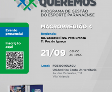 Macrorregião 4, capacitação dia 21/09 das 8h às 18h na UniAmérica Centro Universitário em Foz do Iguaçu. Regionais: 08. Cascavel, 09. Pato Branco e 11. Foz do Iguaçu