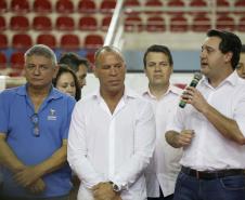 O governador Carlos Massa Ratinho Junior lançou nesta quinta-feira (20), no Ginásio Moringão, em Londrina, o Japs Combate, espécie de Jogos Abertos do Paraná voltado apenas para as lutas.  -  Londrina, 20/06/2019  -  Foto: Arnaldo Alves/ANPr