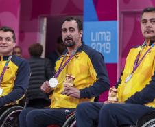 27.08.19 - Jogos Parapanamericanos Lima 2019 - Tenis de Mesa - Welder Knaf, Eziquiel Babes e David Freitas, Prata equipes 3/4 - Foto: Ale Cabral/CPB